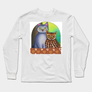 A Cat and An Owl Funny Pet Owner Lovely Designs Long Sleeve T-Shirt